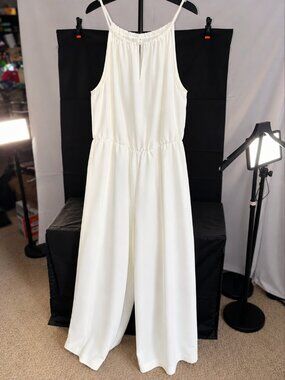 SHEIN Curve 1XL White Wide Leg Halter Jumpsuit